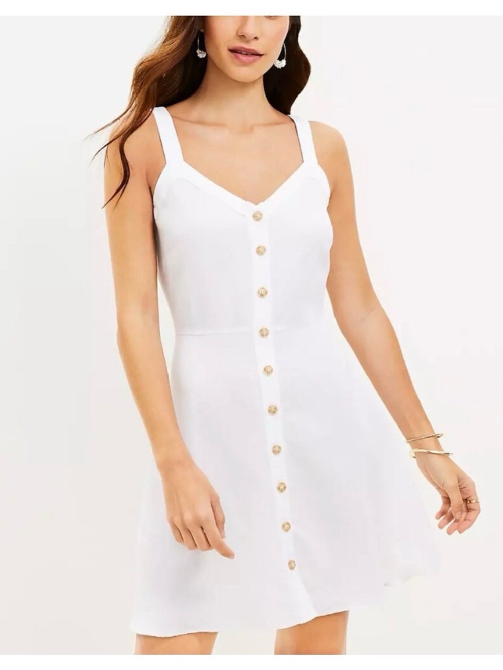 NWT Loft White Button-Front Sundress - Women's Sleeveless Summer Dress